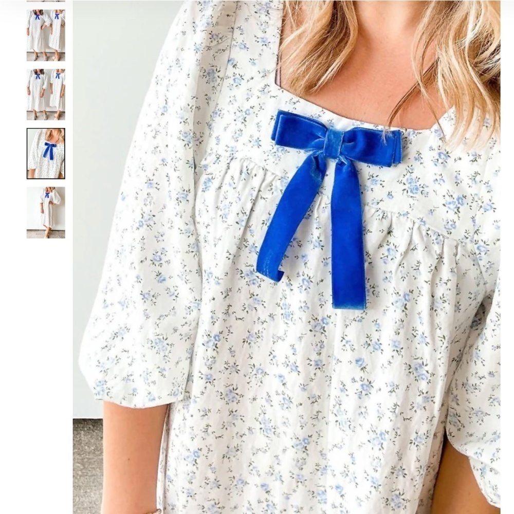 Taylor Tillman SJP Cecelia Dress White Floral Dress Blue Bow Size Small - Picture 2 of 12